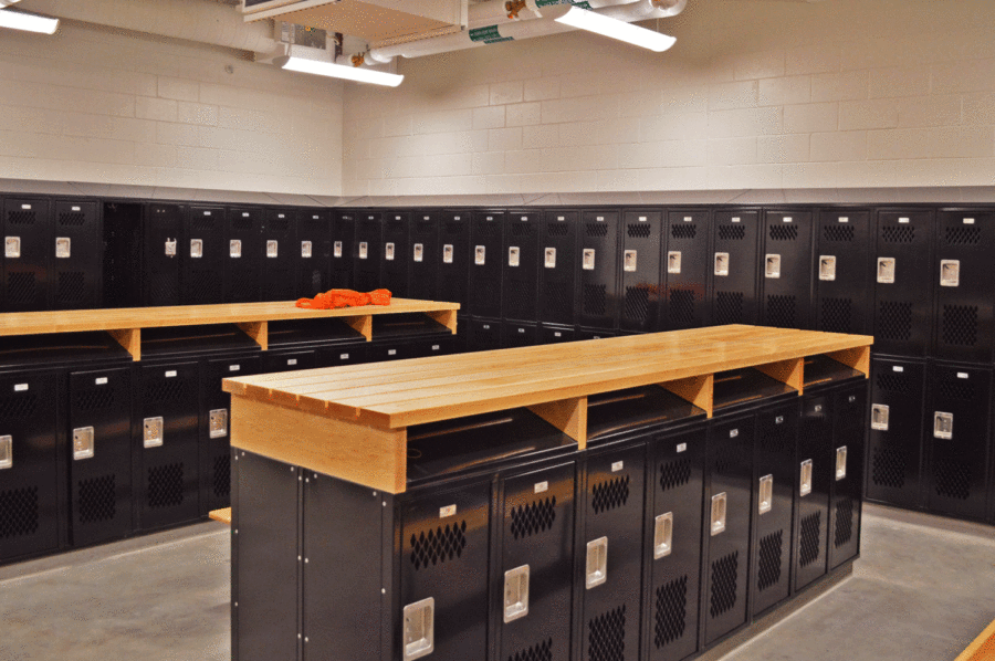 The new hall gives athletes a new locker room. The boys and girls locker rooms will be identical.
