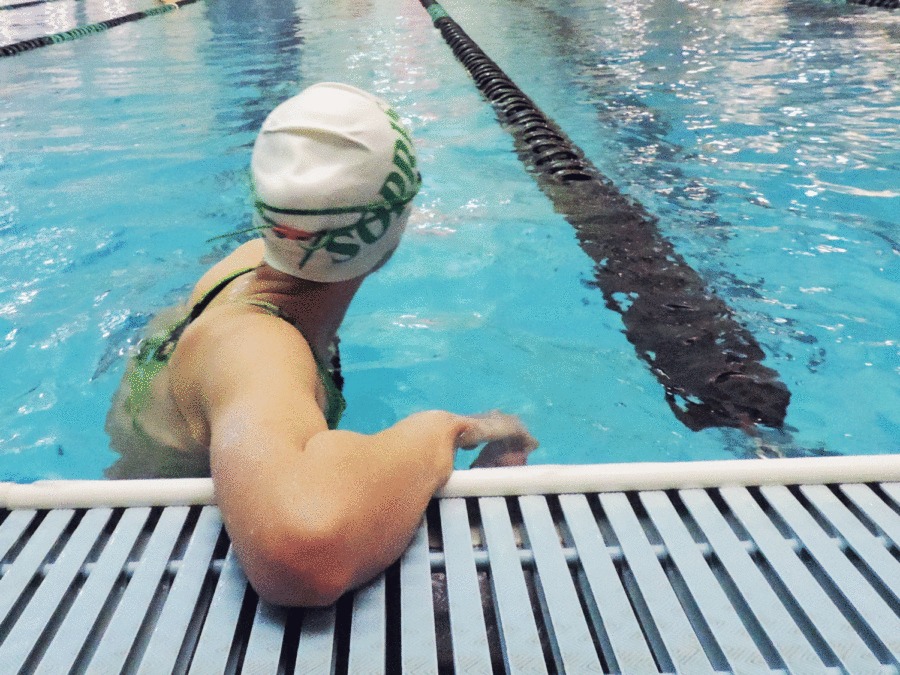 While swimming involves a lot of movement, it is also characterized by a significant amount of waiting. Swimmers lives at practice revolve around the clock because it tells them how much time they have left before starting to swim again. Macy Stinson (’19) believes that, “ without the clock telling us what to do, swimming just wouldn’t be the same”.