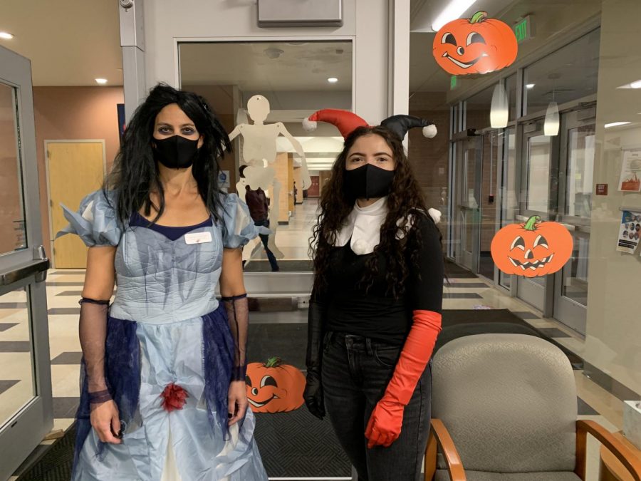 Ms. Turner and Ms. Alamos dressed up in costumes and decorated the front office for Halloween.