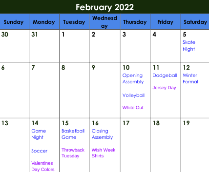 Wish Week Calendar